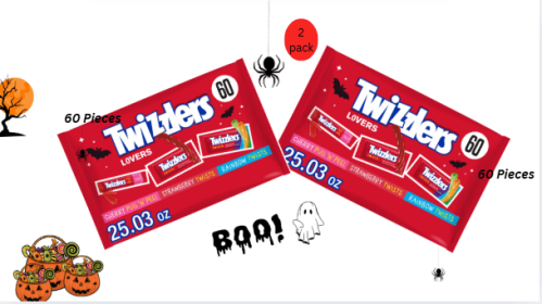 Twizzlers Assorted Fruit Flavored Snack Size Chewy Halloween Candy, Bag 25.3 oz, 60 Pieces 2 count