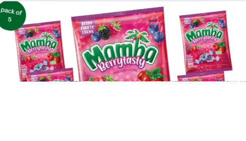 Mamba Berry Tasty Fruit Chews Chewy Candy, 7.05 oz pack of 5