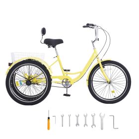 Adult Tricycles Bike, 20 Inch Three-Wheeled Bicycles, 3 Wheel Bikes Trikes, Carbon Steel Cruiser Bike with Basket & Adjustable Seat